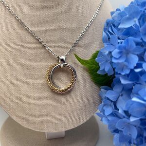 Charter Club Two Tone Circle Pendant Necklace Silver Gold 17-19"
